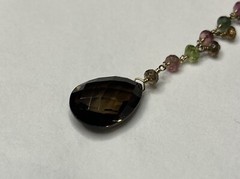multicolored tourmaline beaded chain necklace with a smoky quartz drop pendant