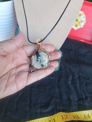 Handcrafted Copper Wrapped Black And White Moonstone Pendant Necklace