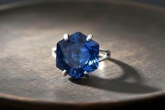 Sterling Silver Sapphire Ring Hexagon Cut Solitaire 16mm Birthday Gift