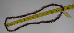 VTG Lot of 2 Chunky Wood Bead long Necklace Brown/black/red bone-feather-pendent