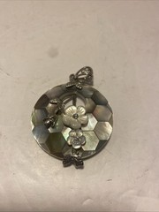 Flower Style Handmade Natural Abalone Shell Gemstone Silver Necklace Pendant