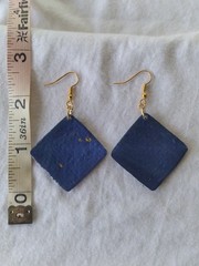 Handcrafted Polymer Clay Resin Gold Dangle Earrings Green Blue Square