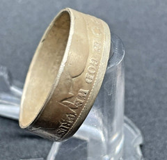 1906 Barber Half Dollar Coin Ring 90% Silver Size 13.5 Handmade USA