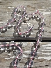 Hand knotted 20 in.pool of lights style necklace, 100% pink silk handmade clasp