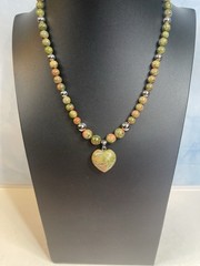 Unikite Heart-shaped Pendant On Beaded Necklace