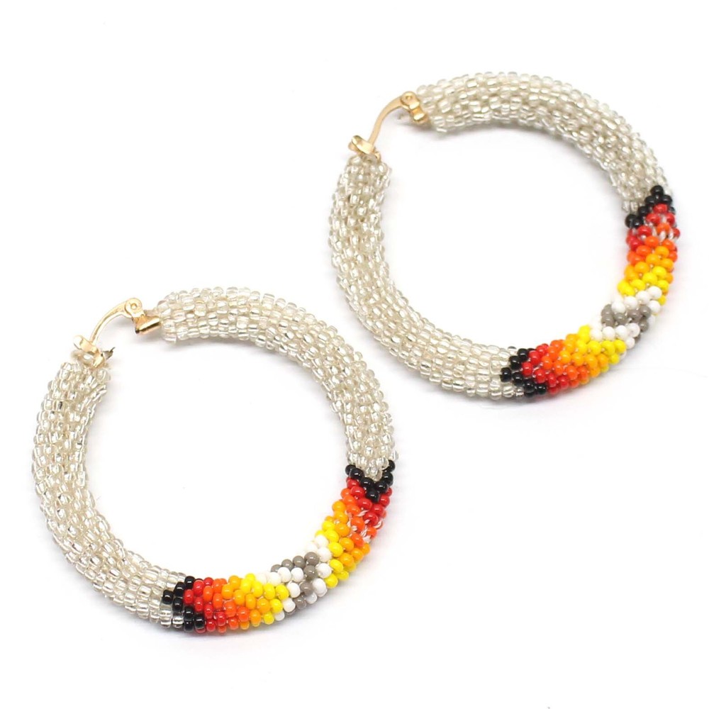 Handmade beaded 2 inch Silver color Native style Hoop earrings