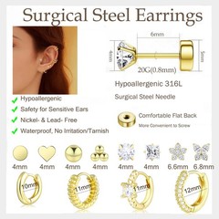 Wgoud 12 Pairs Hypoallergenic Surgical Steel Earrings for Sensitive Ears Wate…
