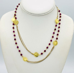 Peruvian KUDZU Filigree Gold Plated Fuchsia Gemstone Necklace 36 in