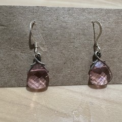 Light Rose Swarovski Crystal Briolette Earrings Sterling Silver