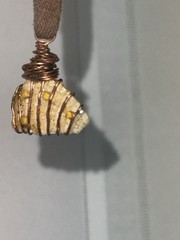 Handcrafted Shell Wire Wrapped Pendant Necklace, Brown Fabric Cord, 19-24in