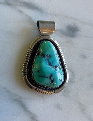 Sterling Silver Blue Turquoise Pendant, Signed, 1 Stone Unisex Adults