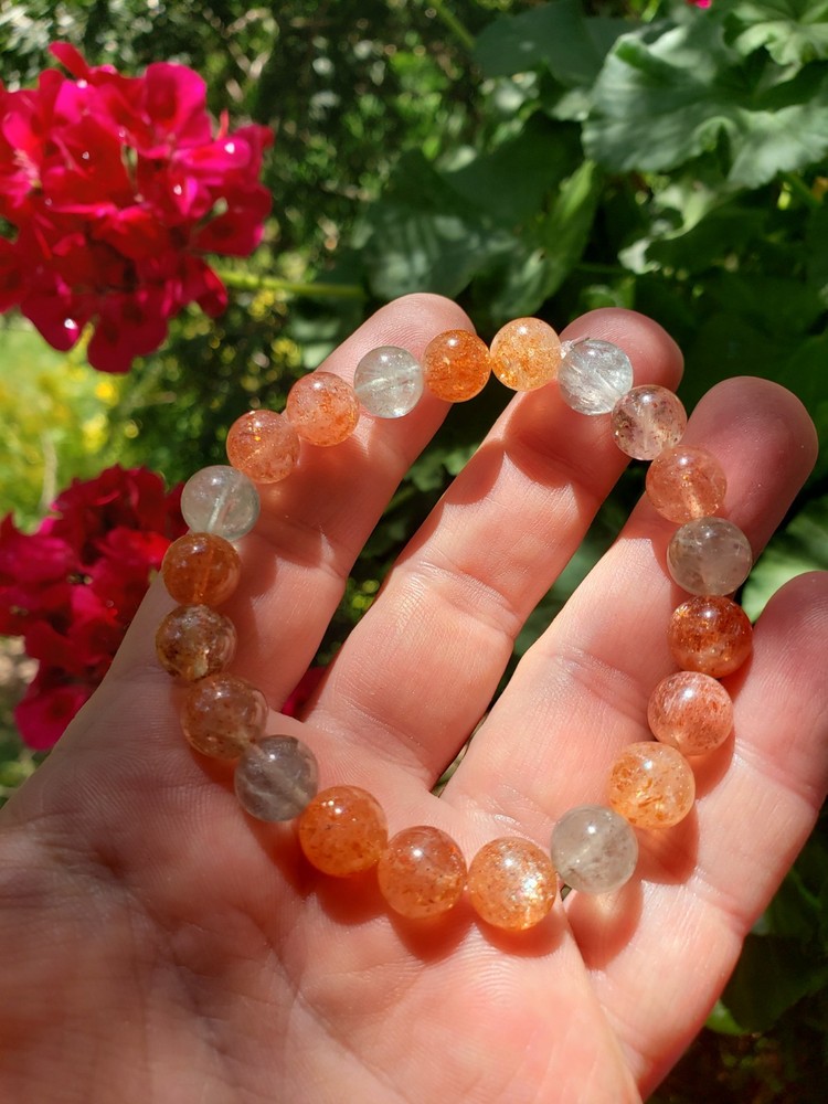 Beautiful Genuine Sunstone 9mm Beads Bracelet