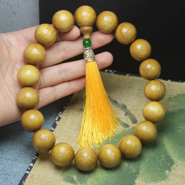 20mm Golden Nanmu Meditation Bead Bracelet Natural Solid Wood Bracelet Gift