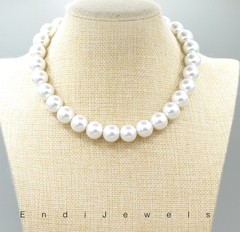 Mother of Pearl 13mm Beaded Necklace Set, Natural Shell Pearl Gift for Mother