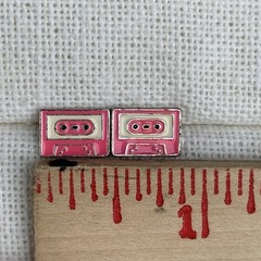 Vintage Pink Cassette Tape Stud Earrings 1980’s Costume