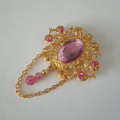 Pink Gold Plated Brooch Victorian Renaissance Art Nouveau Deco Wedding Cloak Pin