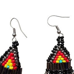 Handmade Beaded Fringe Earrings Southwestern Black Red Yellow Turquoise 4 Inch