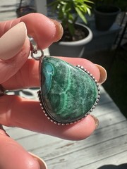 Malachite Chrysocolla Pendant Silver Over Copper Teardrop Boho Gemstone