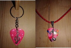Keychain/Necklace Combo- Multi & Pink Picks / Music&Clef Note Charms / Red Cord