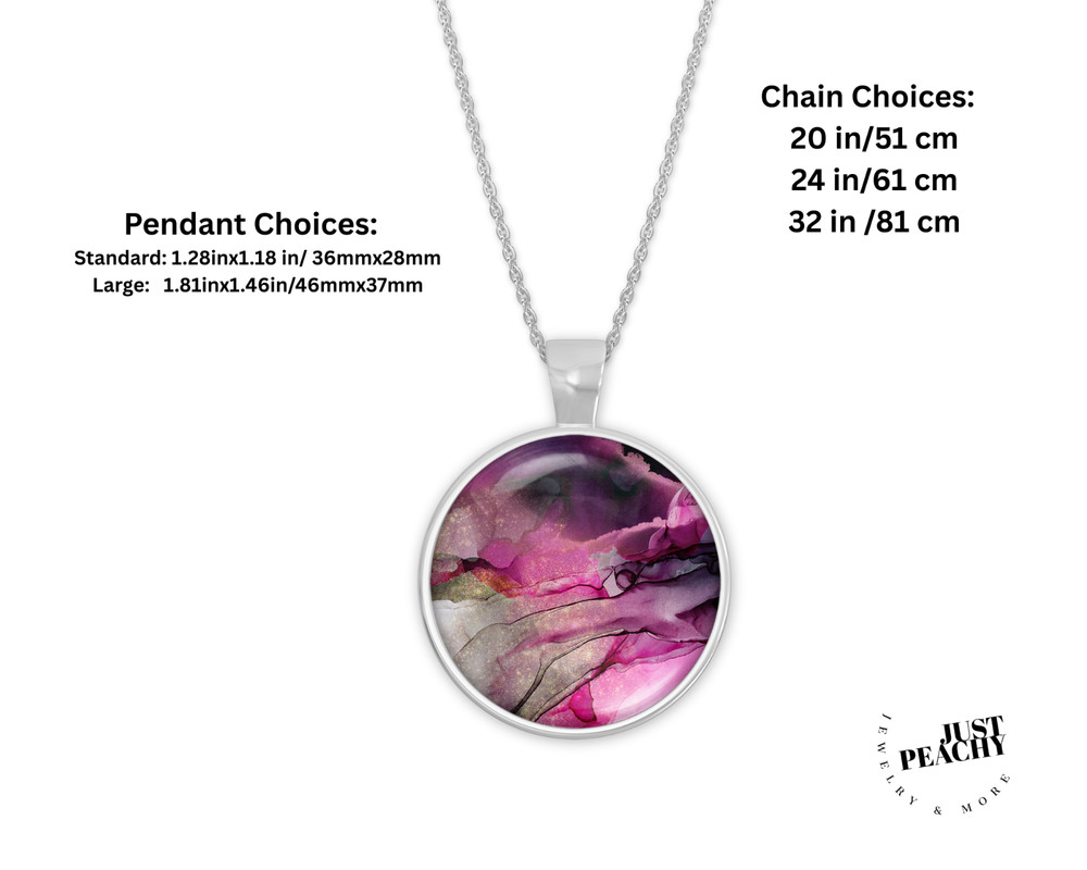Purple Pink Abstract Art Silver Jewelry Necklace Set