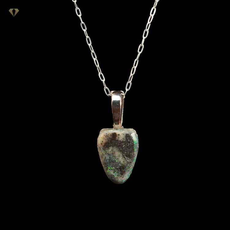 Boulder Opal Necklace- Rounded Triangle Shape on Bail, 1.4mm Oval Flat 16″ .925