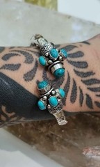 Turquoise Cuff Bracelet In Sterling Silver Adjustable Handmade Jewelry