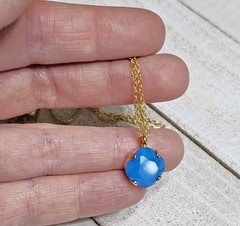 NJS14 Blue Opal Citrus Necklace Pendant 12mm Cushion Adjustable Bracelet Set