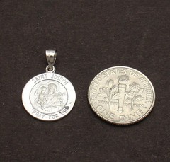 3D 15mm Saint Joseph Pray For Us Charm Pendant Solid Real 14K White Gold 1.5gr