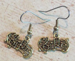 Music Staff Earrings 24 Kt Gold Plate Treble Clef Notes Band Orchestra Symphony