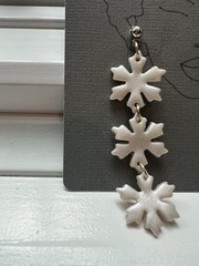 Handcrafted White Polymer Clay Snowflake Dangle Hook Earrings 2 Pairs