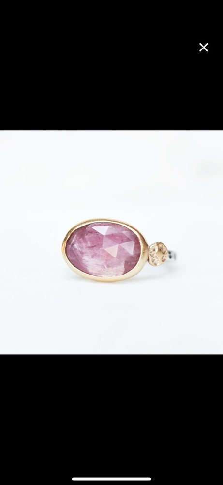 Yellow Gold and Silver Pink Sapphire Oval Faceted Bezel Setting Cocktail Ring