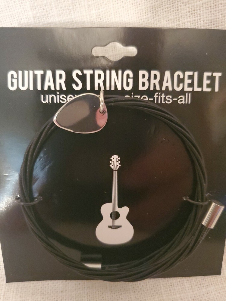 BLACK GUITAR STRING BRACELET WITH PICK CHARM
