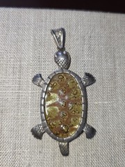 85.00D’Molina Mexican Sterling Silver and Green Brown Epoxy Lg Turtle Pendant