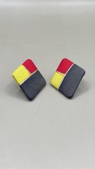 Womens Earrings Pierced Black Yellow Red Gold Tone Silk Painting Signed S Nummer