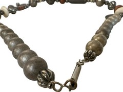 Handmade Mixed Bead Necklace Silver & Cream Geometric Accents Tribal Boho
