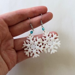 White Sparkly Snowflake Earrings Handmade Estate Jewelry Hanukkah Holidays