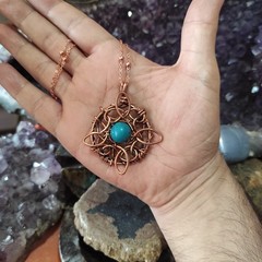 Amulet of Mara Inspired Pendant Necklace, Handmade Copper Wire Wrapped Turquoise