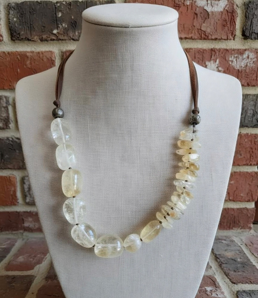 CITRINE GEMSTONE NECKLACE LEATHER CORD