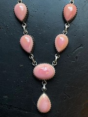 Pink Conch Lariat Necklace | Teardrop Station Drop | 925 Silver E577