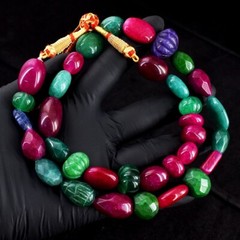 Awesome Ruby ,Emerald & Sapphire 707.00 Cts Beaded Necklace Jewelry VK 05 E698