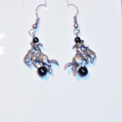 WESTERN STYLE PEWTER BUCKING HORSE & STERLING WIRE HOOKS DANGLE EARRINGS