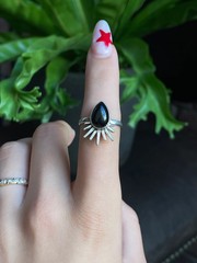 Black Onyx Sunburst Ring | 925 Sterling Silver Size 8 G572