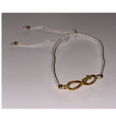 White Braided Cord Bracelet Gold Infinity Dangle Charm Adjustable-Pulsera Tejida