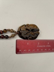 Carved Tiger’s Eye Beaded Pendant W/ Filigree Beads Necklace Made In India 24″