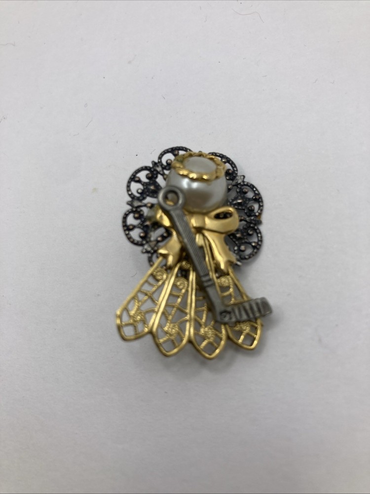 Handcrafted Hockey Stick Angel Pin Brooch Angels By Linda Rys