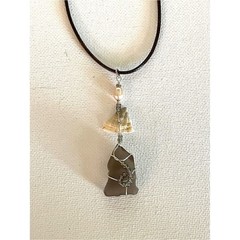 Soft Brown Sea Glass & Shell Pendant Necklace with Pink Pearl