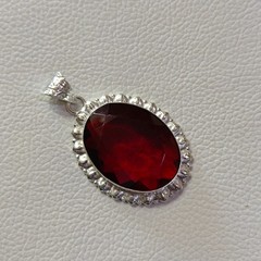 Garnet Oval Gemstone Pendant 925 Sterling Silver Jewelry Handmade Red Pendant