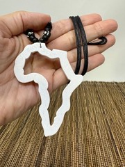White Africa Necklace Pendant – Handmade Unisex Wooden Jewelry | Adjustable
