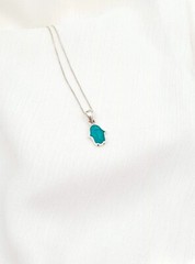 925 Sterling Silver Green Eilat Stone Hamsa Pendant Necklace Jewelry