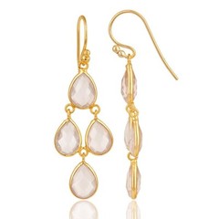 925 Sterling Silver Gold Plated Earring Rose Quartz Drop Dangle Earring Jewelry